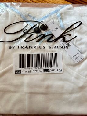 Frankie’s Bikinis Victoria's Secret White Tank Top with Light Blue Trim